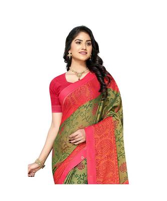 Pisara Green Chiffon Brasso  Floral Print with Lace border Saree 2