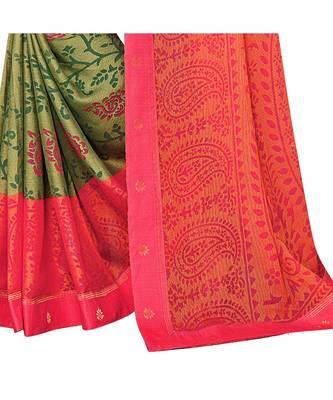 Pisara Green Chiffon Brasso  Floral Print with Lace border Saree 3