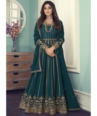 Teal Sequence Embellished Bollywood Anarkali Suit 1