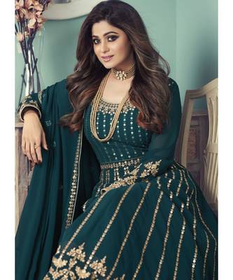 Teal Sequence Embellished Bollywood Anarkali Suit 3
