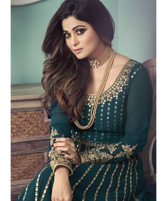 Teal Sequence Embellished Bollywood Anarkali Suit 4