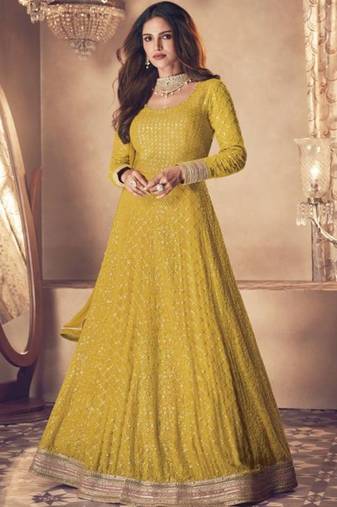 Bright Yellow Embroidered Wedding Anarkali
