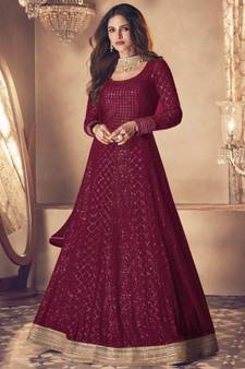 Maroon Embroidered Wedding Anarkali
