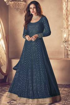 Dark Teal Embroidered Wedding Anarkali