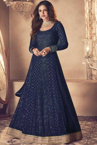 Navy Blue Embroidered Wedding Anarkali