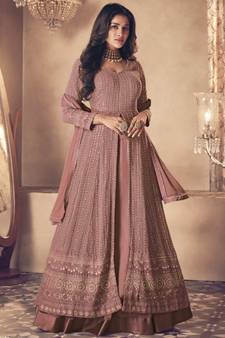 Mauve Traditional Sequence Embroidered Wedding Anarkali Lehenga