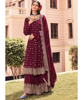 Dark Maroon Georgette Pakistani Salwar Kameez 1