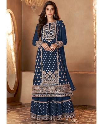 Navy Blue Georgette Pakistani Salwar Kameez 1