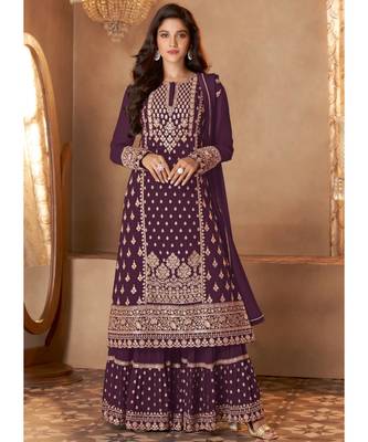 Wine Georgette Pakistani Salwar Kameez 1