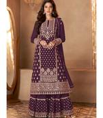 Wine Georgette Pakistani Salwar Kameez