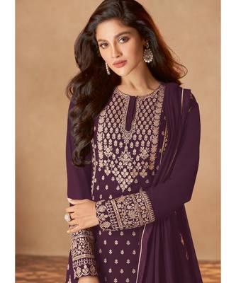 Wine Georgette Pakistani Salwar Kameez 2