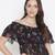 Black floral print  tie-knot off-shoulder women top