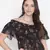 Black floral print  tie-knot off-shoulder women top