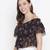 Black floral print  tie-knot off-shoulder women top