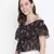 Black floral print  tie-knot off-shoulder women top