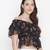 Black floral print  tie-knot off-shoulder women top