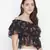 Black floral print  tie-knot off-shoulder women top