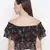 Black floral print  tie-knot off-shoulder women top