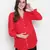 Red embroided sleeve good looking maternity pleated tunic