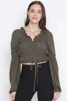 Ootd khaki color tie-knot women stylish top