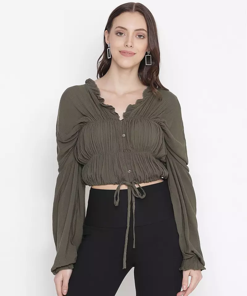 Ootd khaki color tie-knot women stylish top