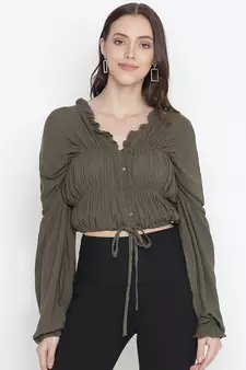 Ootd khaki color tie-knot women stylish top