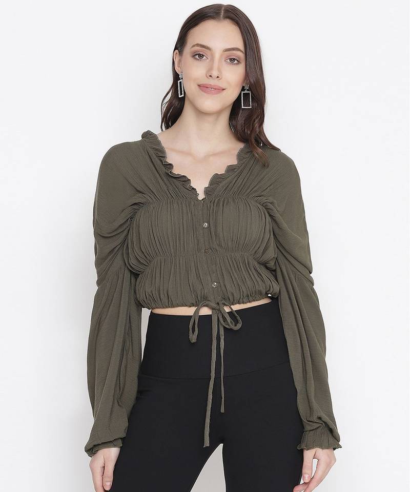 Ootd khaki color tie-knot women stylish top