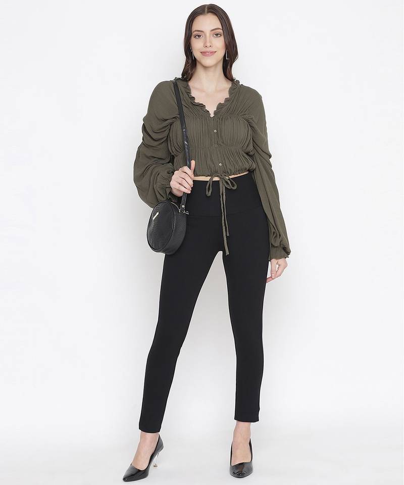 Ootd khaki color tie-knot women stylish top