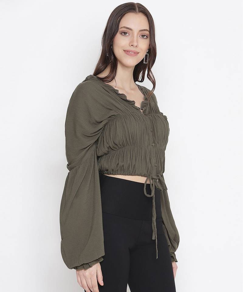 Ootd khaki color tie-knot women stylish top