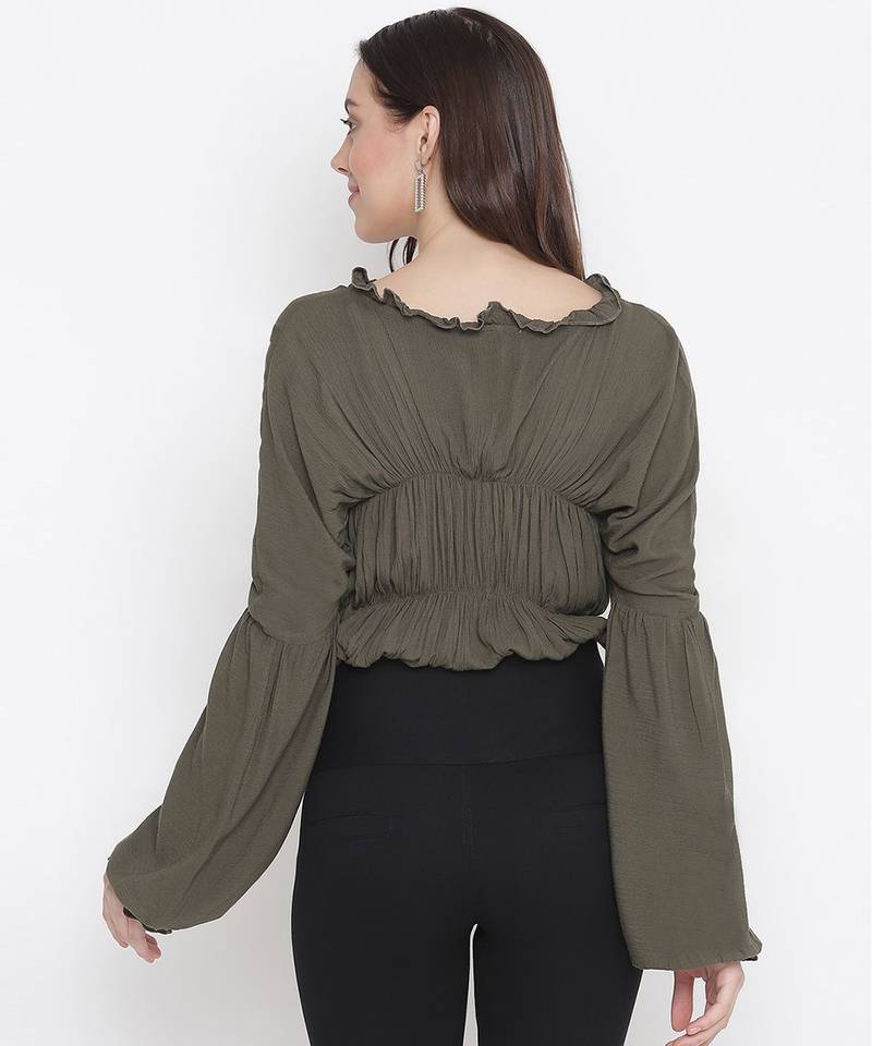 Ootd khaki color tie-knot women stylish top