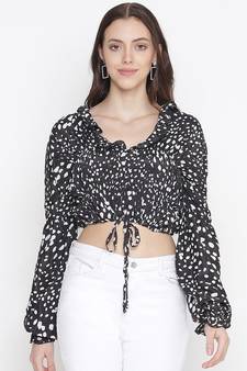 Zebra blacl printed tie-knot women top