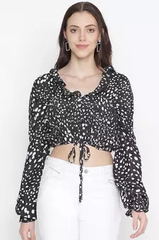 Zebra blacl printed tie-knot women top