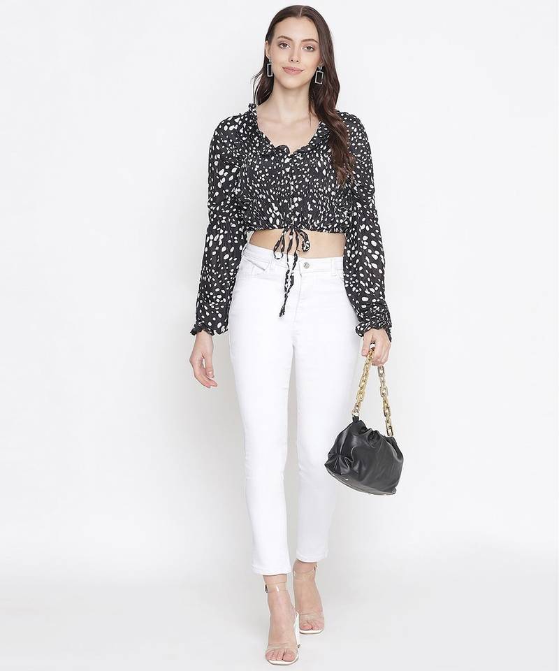 Zebra blacl printed tie-knot women top