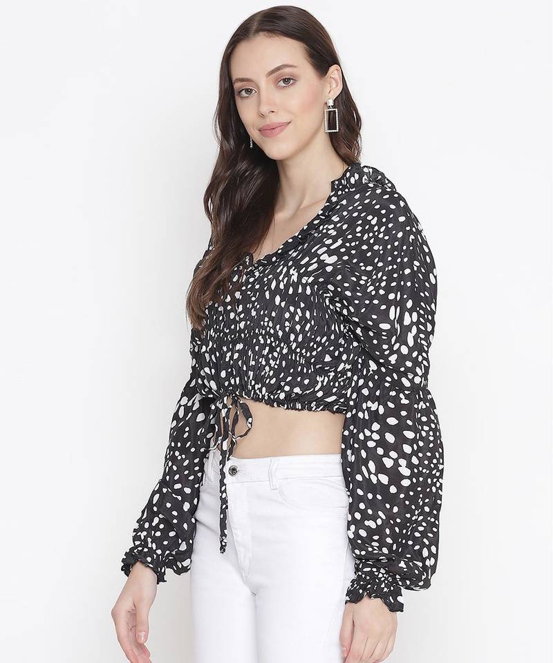 Zebra blacl printed tie-knot women top