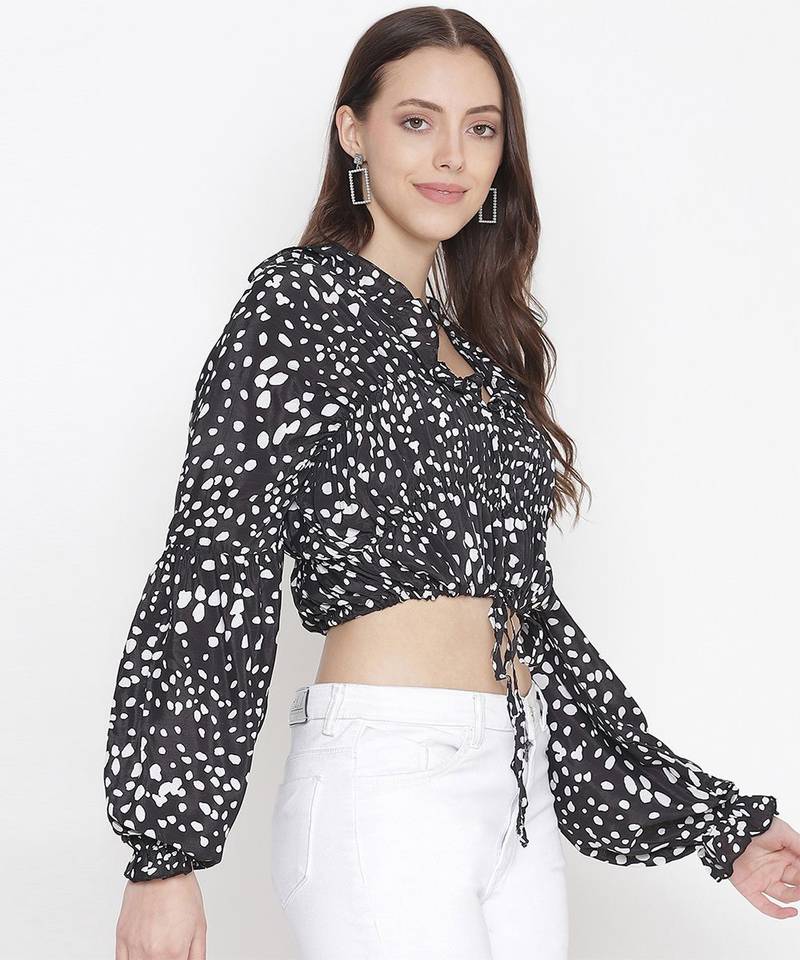 Zebra blacl printed tie-knot women top