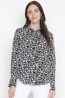 Bleek black floral print trendy  tie-knot women top