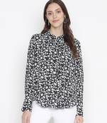 Bleek black floral print trendy  tie-knot women top