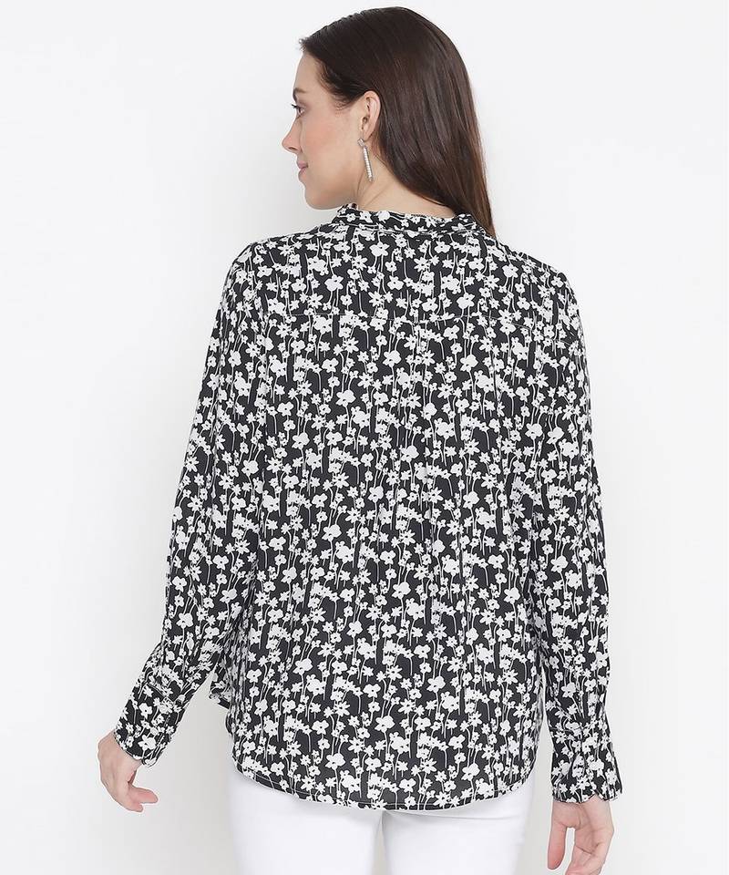 Bleek black floral print trendy  tie-knot women top
