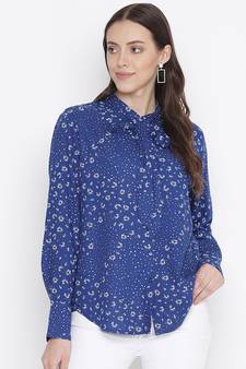 Sprinkle blue printed stylish tie-knot women top