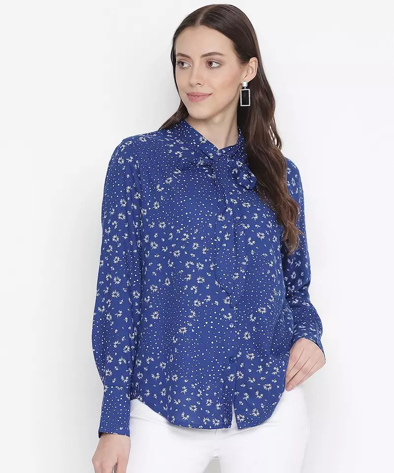 Sprinkle blue printed stylish tie-knot women top