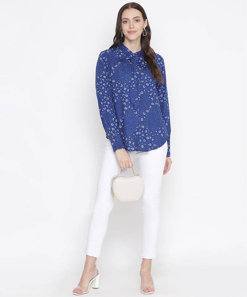 Sprinkle blue printed stylish tie-knot women top