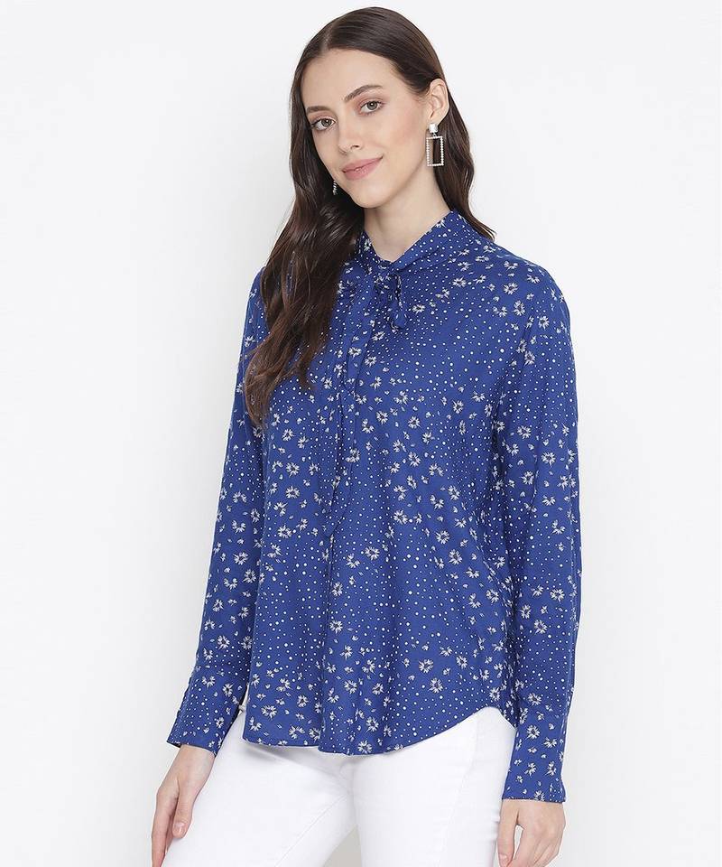 Sprinkle blue printed stylish tie-knot women top