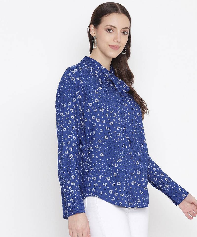 Sprinkle blue printed stylish tie-knot women top