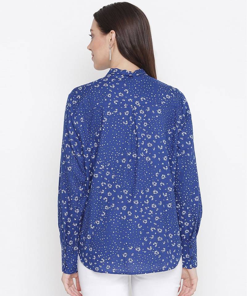 Sprinkle blue printed stylish tie-knot women top