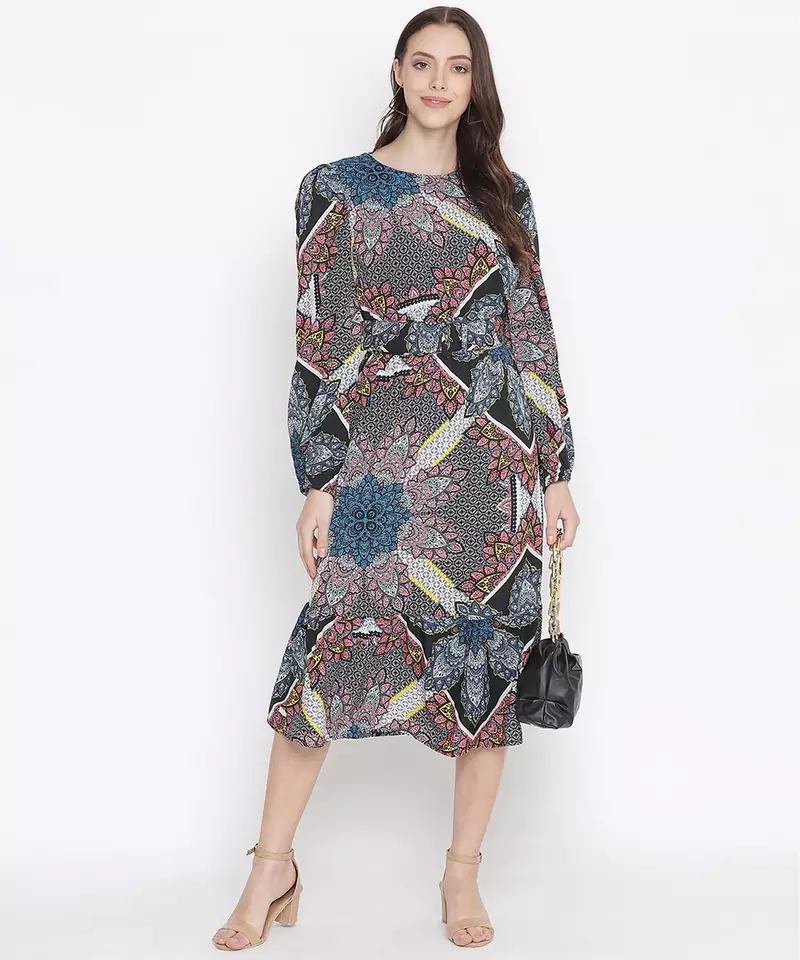 Mocolor printed bleted women stylish dress