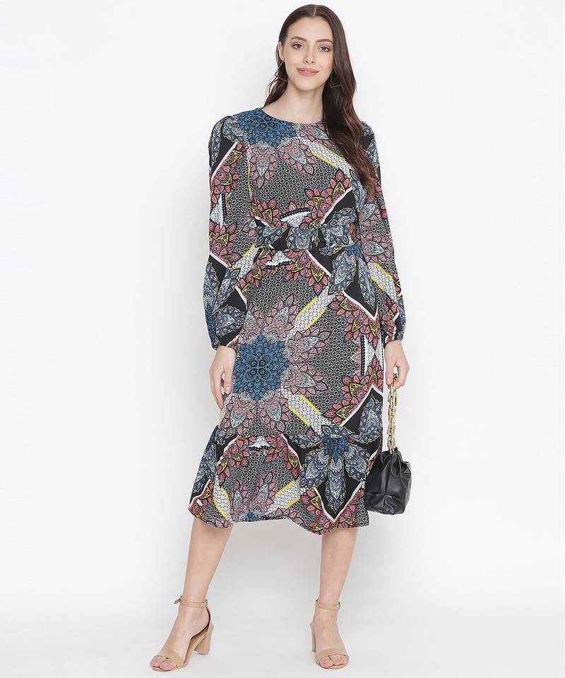 Mocolor printed bleted women stylish dress