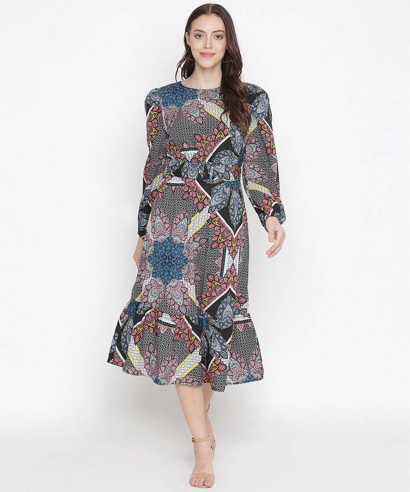 Mocolor printed bleted women stylish dress