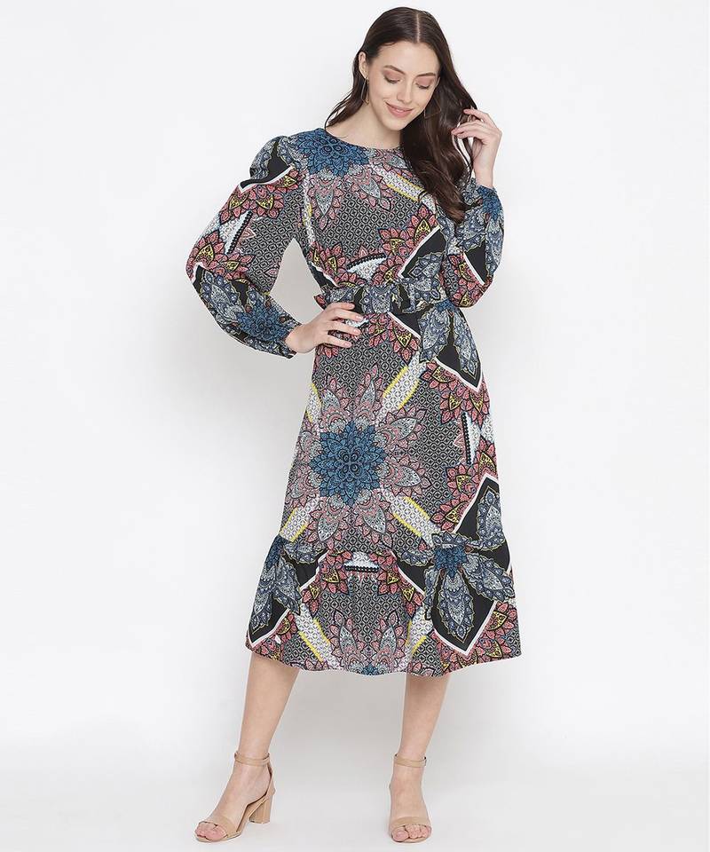 Mocolor printed bleted women stylish dress