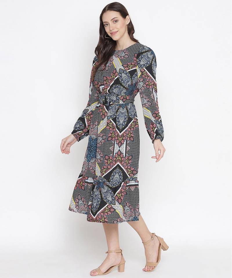 Mocolor printed bleted women stylish dress