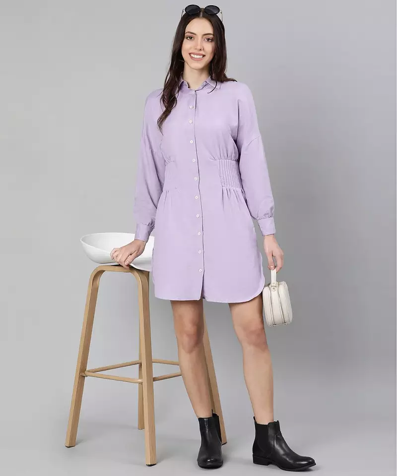 Eye catchy purple button- down women dress